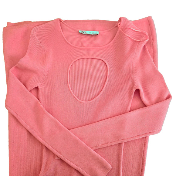 Zara pink cut-out long sleeve stretch knit dress M - Picture 2 of 13
